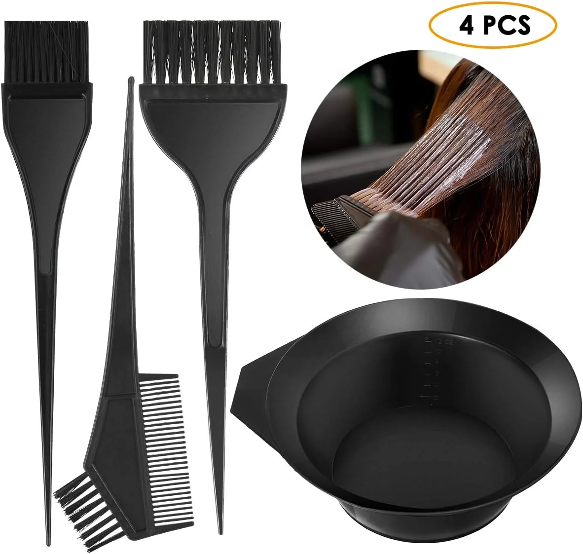 کاسه مخلوط رنگ مو و ست برس رنگ مو (4 تکه)