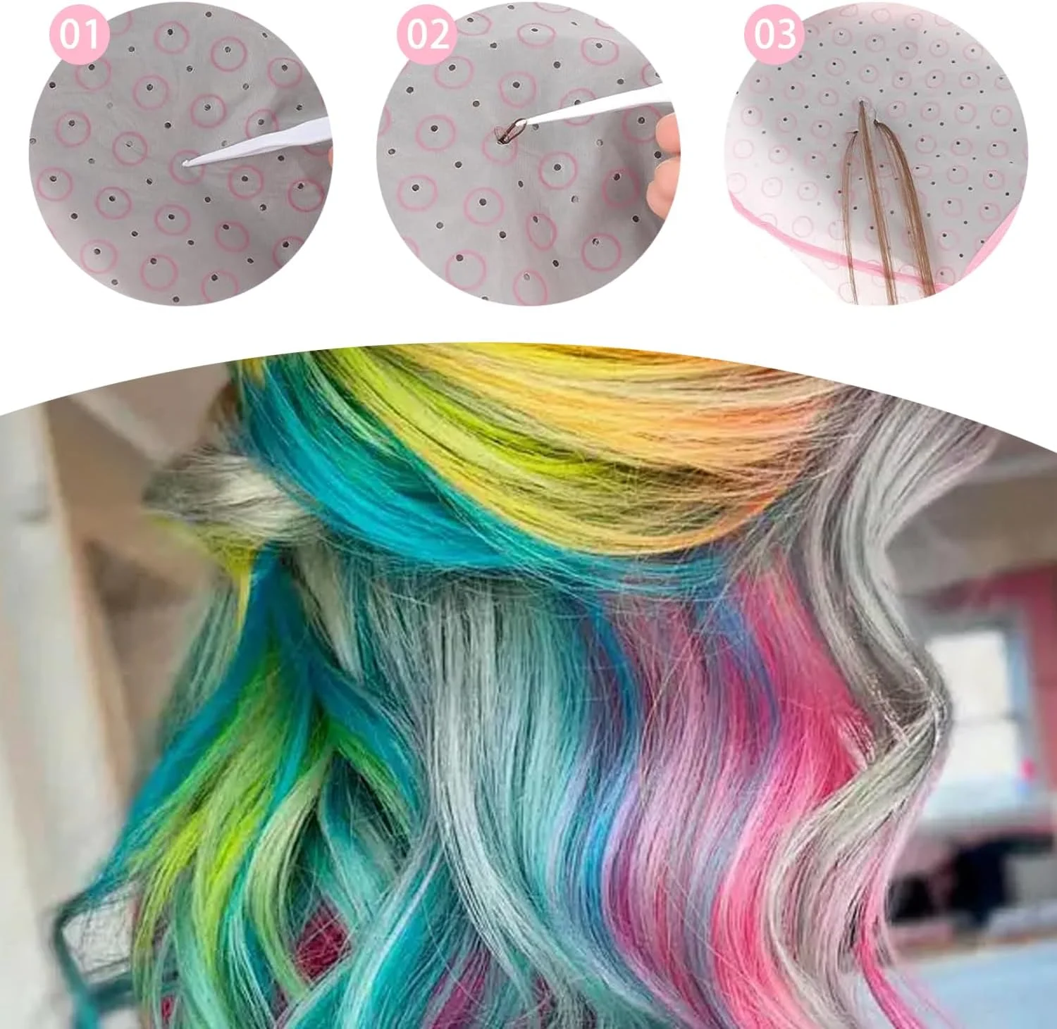 کلاه مش مو با قلاب های پلاستیکی، برس رنگ مو، کلاه مش، کلاه رنگ مو، کلاه مش برای رنگ کردن مو در خانه و سالن، بسته 7 عددی کلاه مش مو با قلاب های پلاستیکی، برس رنگ مو، کلاه مش، کلاه رنگ مو، کلاه مش برای رنگ کردن مو در خانه و سالن، بسته 7 عددی