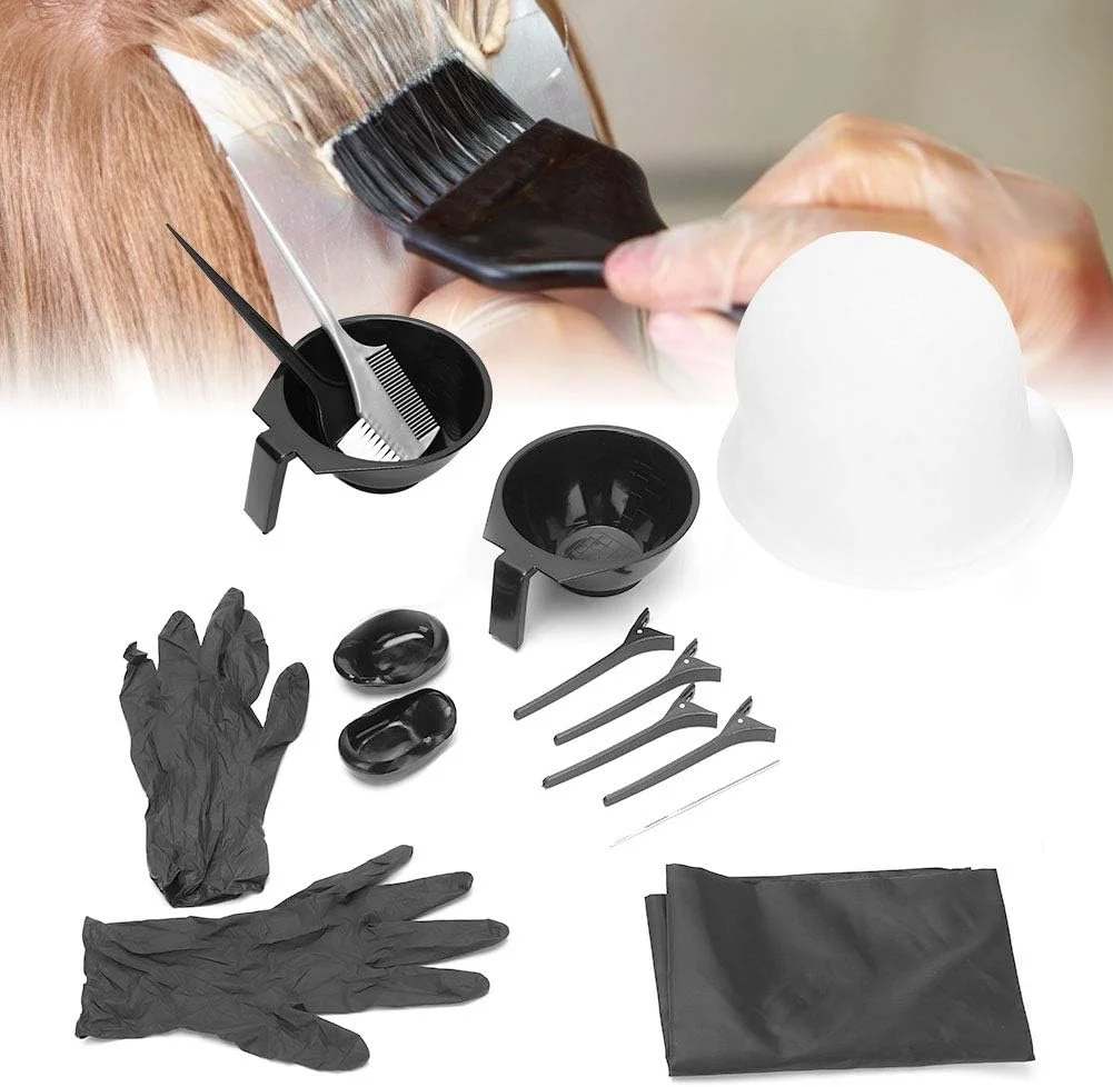 ست 15 تکه آرایشگری مو، شامل شانه رنگ مو، شانه هایلایت رنگ مو حرفه ای، گیره مو، کاسه مخلوط رنگ، قیچی آرایشگری