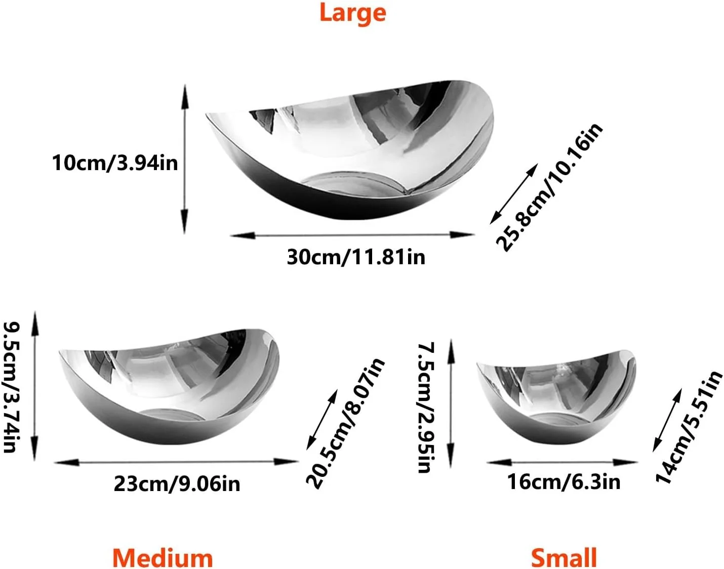 کاسه میوه استیل، کاسه های تزئینی با شکل نامنظم، کاسه مخلوط کن برای سینی سرو سالاد میوه (نقره ای_متوسط)