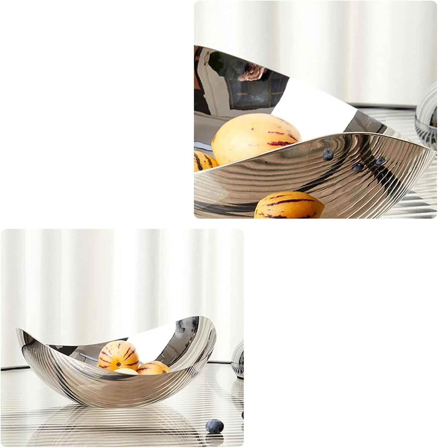 بشقاب میوه سالاد JUNCHENG1008، کاسه میوه استیل ضد زنگ، کاسه مخلوط کن تزئینی با شکل نامنظم برای کاسه های سالاد میوه (متوسط)