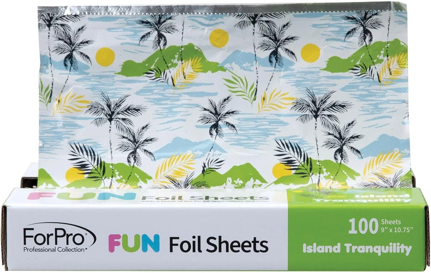 ورق فویل نه اینچی ForPro FUN Island Tranquility، فویل آلومینیومی مو برای رنگ کردن و هایلایت، ایمن برای مواد غذایی، جعبه پخش کننده بازشو، 9 اینچ عرض × 10.75 اینچ طول، 100 عدد