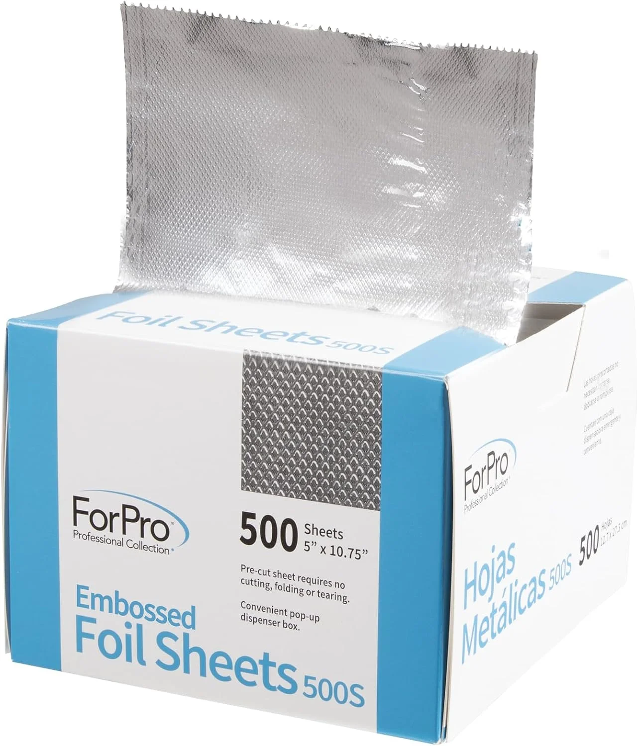 برگه‌های فویل برجسته مجموعه حرفه‌ای ForPro، 500 عدد، فویل آلومینیومی، جعبه پخش کننده بازشو، برای رنگ کردن مو و خدمات هایلایت، ایمن برای مواد غذایی، 5 اینچ عرض × 10.75 اینچ طول، 500 عدد
