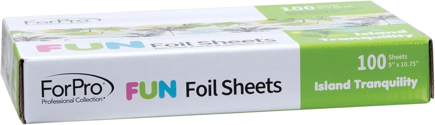 ورق فویل نه اینچی ForPro FUN Island Tranquility، فویل آلومینیومی مو برای رنگ کردن و هایلایت، ایمن برای مواد غذایی، جعبه پخش کننده بازشو، 9 اینچ عرض × 10.75 اینچ طول، 100 عدد