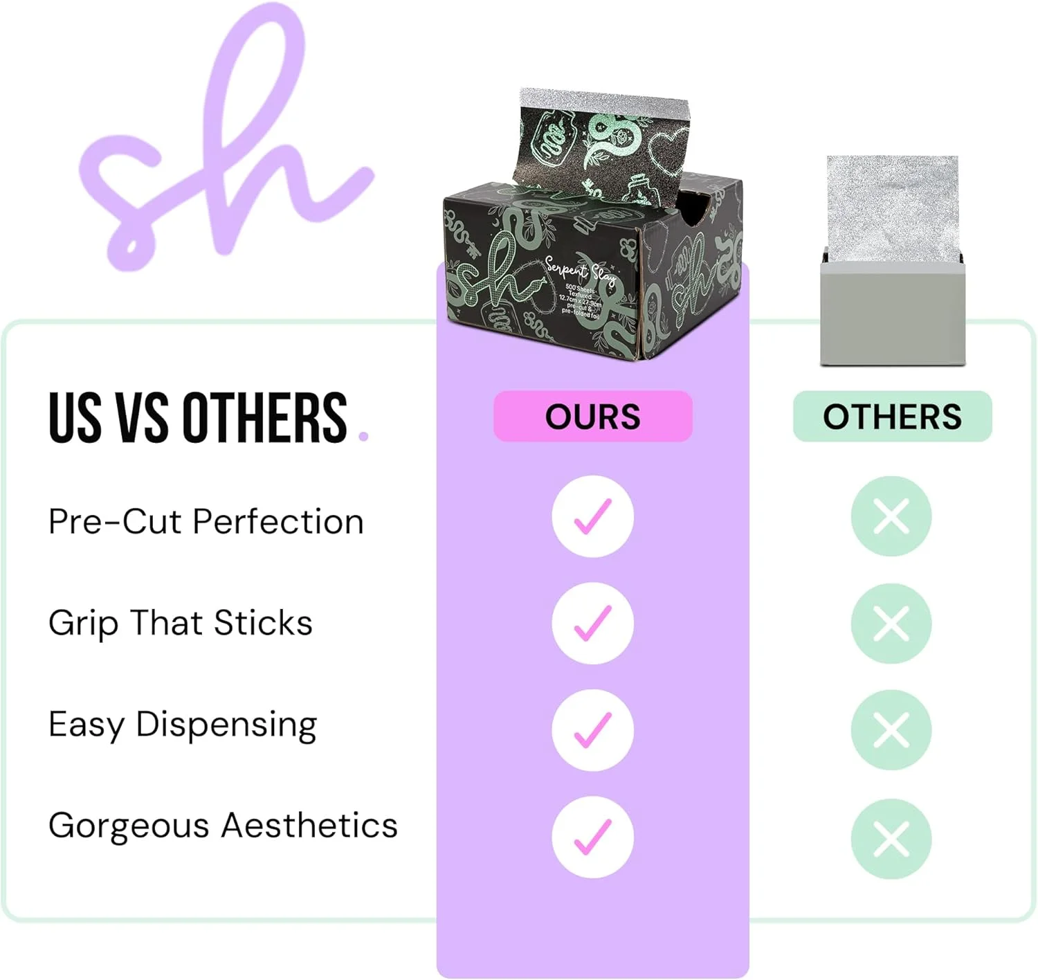 فویل مو فوق عریض Simply Hair، فویل آرایشگری برای هایلایت و بالیاژ، 500 عدد از قبل برش خورده و از قبل تا شده 12.7cm x 27.9cm (Serpent, 1)