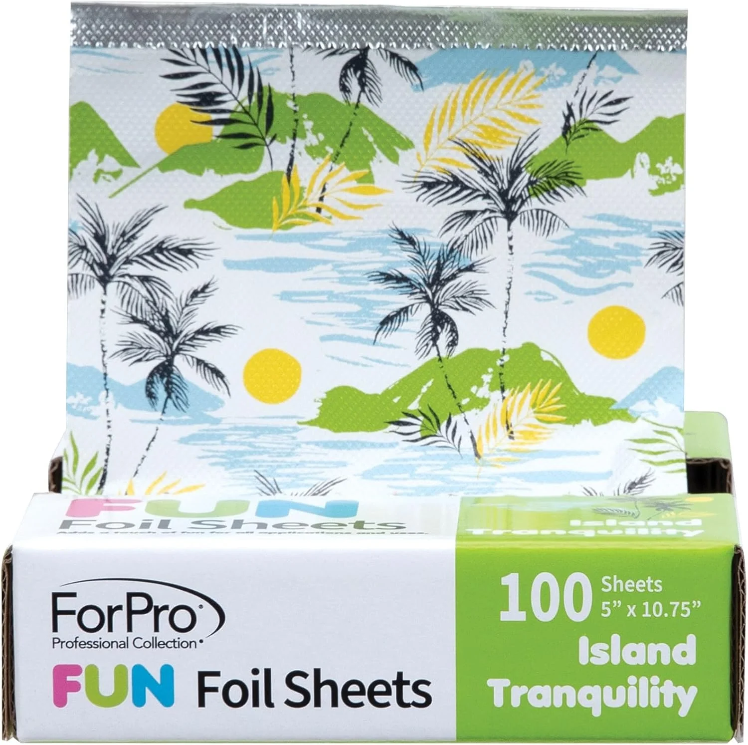 برگه‌های فویل 5 اینچی ForPro FUN Island Tranquility، فویل‌های آلومینیومی مو برای رنگ کردن و هایلایت، ایمن برای مواد غذایی، جعبه پخش کننده بازشو، 5 اینچ عرض x 10.75 اینچ طول، 100 عدد
