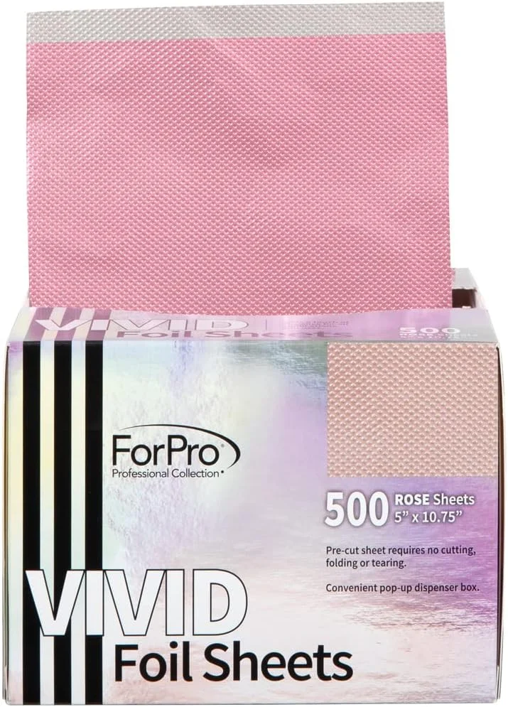 ورق فویل برجسته رز ویوید فورپرو پروفشنال کالکشن، آلومینیومی، جعبه پخش کننده پاپ آپ فویل، فویل مو برای رنگ کردن و هایلایت، ایمن برای مواد غذایی، 5 اینچ عرض × 10.75 اینچ طول، 500 عدد