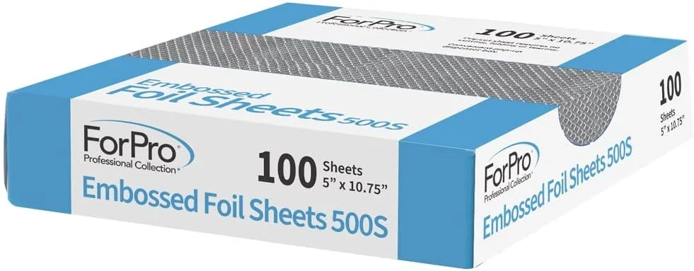 برگه‌های فویل برجسته مجموعه حرفه‌ای ForPro 500S، فویل آلومینیومی، جعبه پخش کننده بازشو، برای رنگ کردن مو و خدمات هایلایت، ایمن برای مواد غذایی، 5 اینچ عرض x 10.75 اینچ طول، 100 عدد