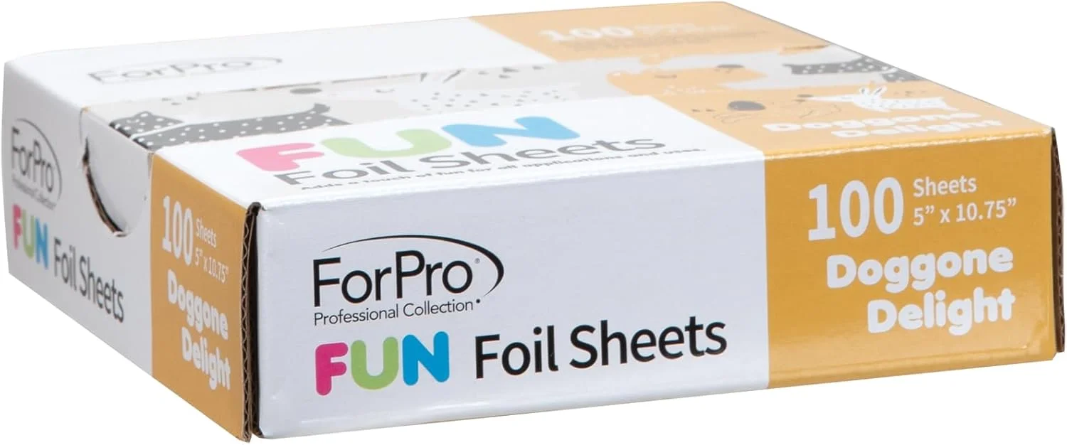 برگه‌های فویل 5 اینچی ForPro Professional Collection طرح FUN Doggone Delight، آلومینیومی، پخش کننده فویل پاپ آپ، فویل مو برای رنگ کردن و هایلایت، مناسب برای مواد غذایی، 5 اینچ عرض × 10.75 اینچ طول، 100 عدد