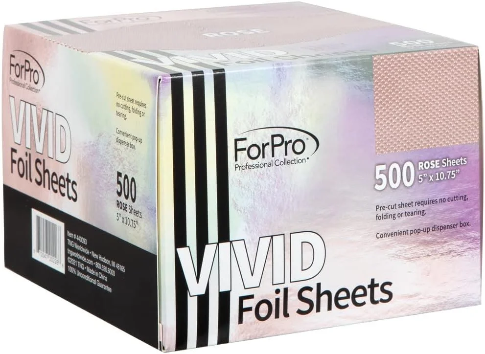 ورق فویل برجسته رز ویوید فورپرو پروفشنال کالکشن، آلومینیومی، جعبه پخش کننده پاپ آپ فویل، فویل مو برای رنگ کردن و هایلایت، ایمن برای مواد غذایی، 5 اینچ عرض × 10.75 اینچ طول، 500 عدد