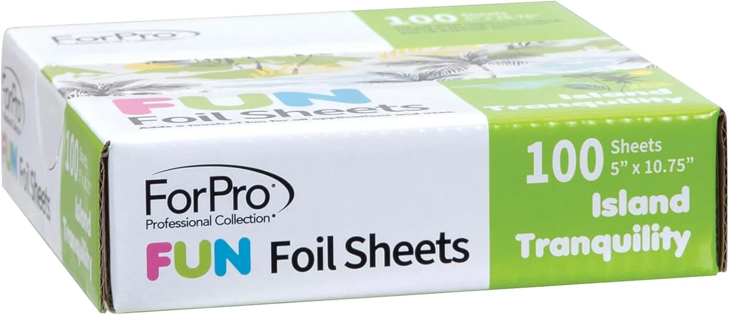 برگه‌های فویل 5 اینچی ForPro FUN Island Tranquility، فویل‌های آلومینیومی مو برای رنگ کردن و هایلایت، ایمن برای مواد غذایی، جعبه پخش کننده بازشو، 5 اینچ عرض x 10.75 اینچ طول، 100 عدد