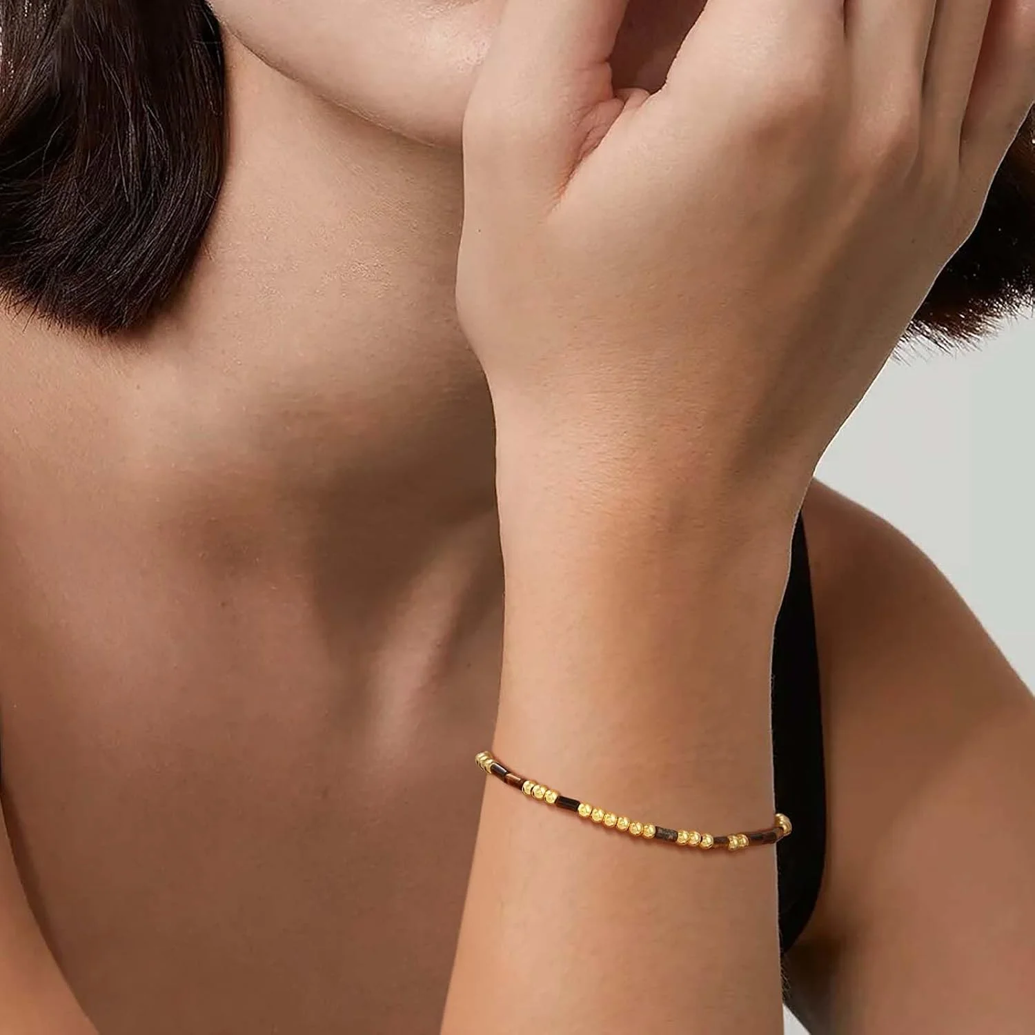 دستبند طلا کد مورس MEVECCO زنانه با روکش طلای 18 عیار، دستبندهای ترکیبی سنگ چشم ببر، دست ساز، زنجیر کد مورس طلایی سفارشی، جواهرات استک دستبند طلا کد مورس MEVECCO زنانه با روکش طلای 18 عیار، دستبندهای ترکیبی سنگ چشم ببر، دست ساز، زنجیر کد مورس طلایی سفارشی، جواهرات استک