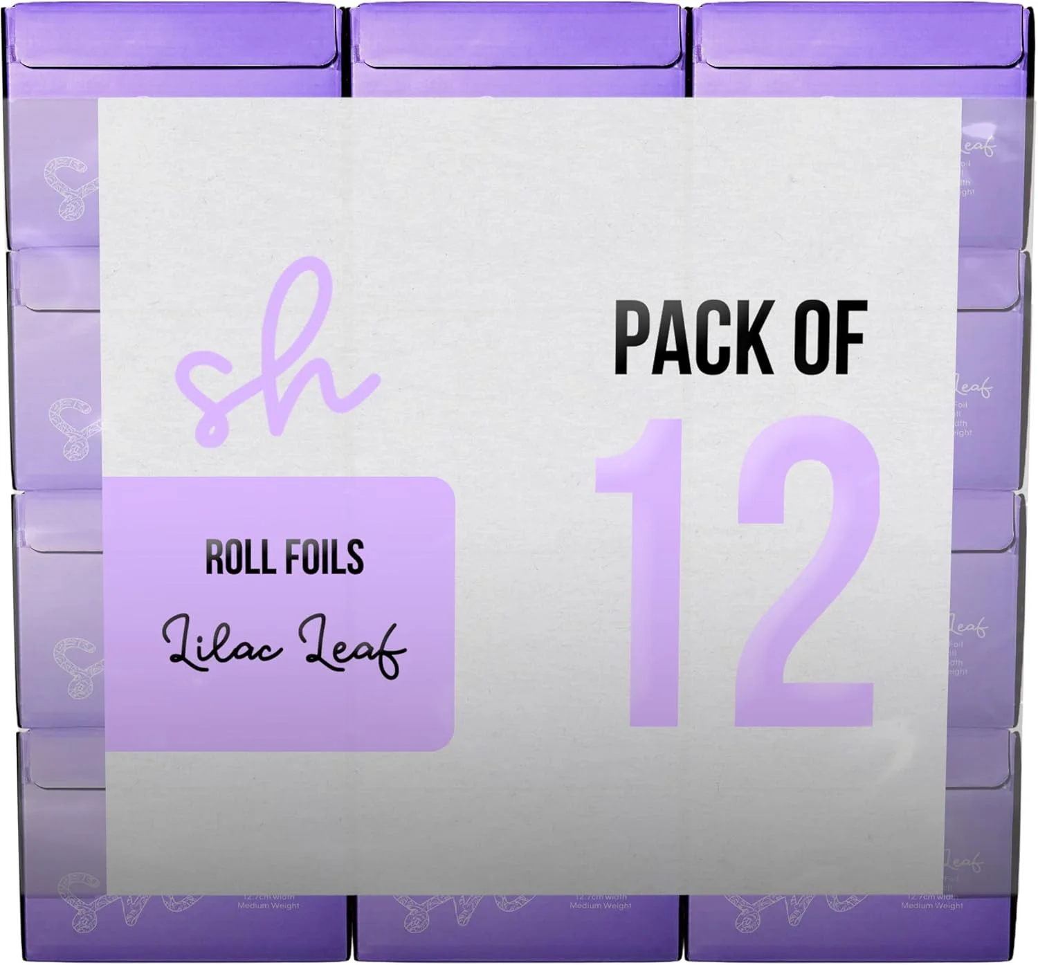 رول فویل مو Simply Hair - بسته 12 عددی - رول 100 متری با وزن متوسط و طرح برجسته به همراه کاتر داخلی - فویل با طول دلخواه برای رنگ مو، هایلایت و بالیاژ - بدون لغزش - 12.7 سانتی متر - برگ یاسی