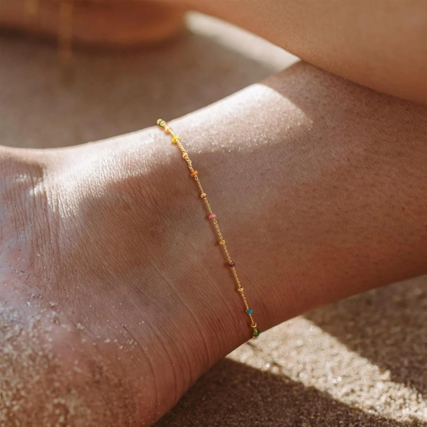 مِوِکو خلخال زنانه زنجیر طلایی با روکش طلای 14 عیار، زیورآلات ساده و ظریف بوهمی ساحلی تابستانی