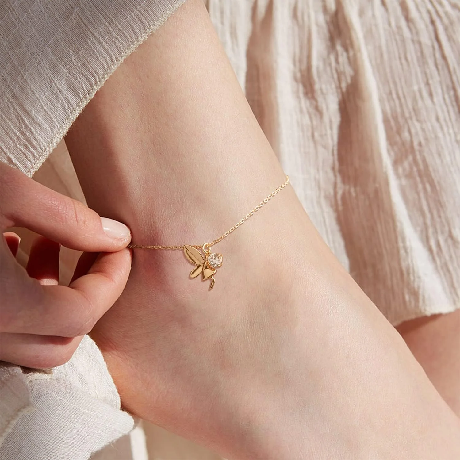 MEVECCO النگوی ظریف طلایی زنانه، روکش طلای 14 عیار با زیرکونیا مکعبی، زیورآلات ساحلی بوهو، زنجیر ظریف و زیبا قابل تنظیم