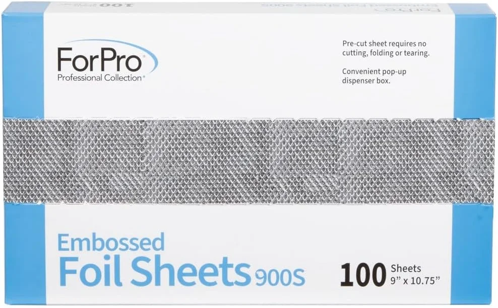 ورق فویل برجسته مجموعه حرفه ای فورپرو 900S، فویل آلومینیومی، جعبه پخش کننده بازشو، برای استفاده در رنگ کردن مو و خدمات هایلایت، ایمن برای مواد غذایی، 22.86 سانتی متر عرض × 27.30 سانتی متر طول، 100 عدد