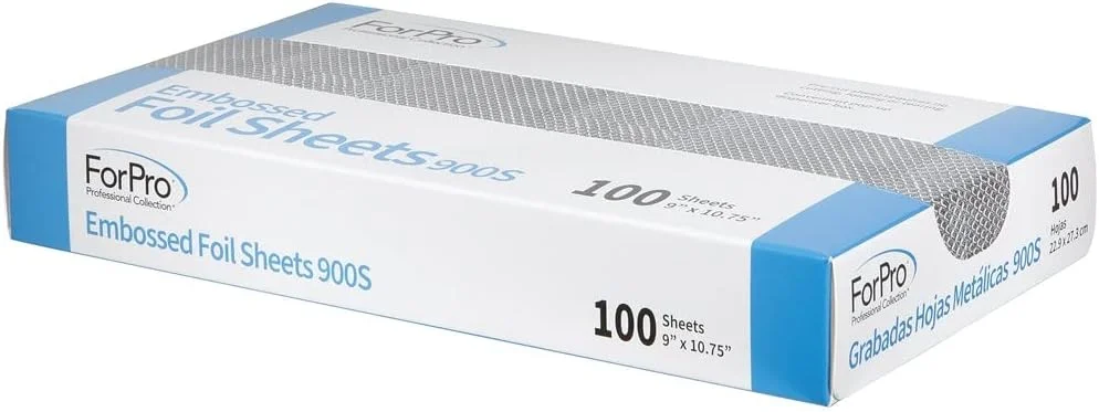 ورق فویل برجسته مجموعه حرفه ای فورپرو 900S، فویل آلومینیومی، جعبه پخش کننده بازشو، برای استفاده در رنگ کردن مو و خدمات هایلایت، ایمن برای مواد غذایی، 22.86 سانتی متر عرض × 27.30 سانتی متر طول، 100 عدد