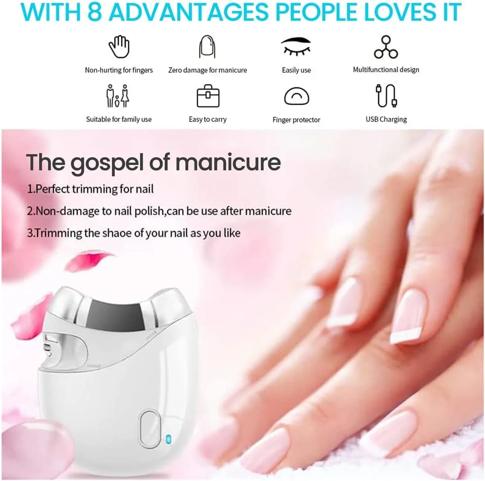 ناخن گیر برقی اتوماتیک، دستگاه برش و سوهان ناخن 2 در 1، دارای محفظه نگهداری خرده ناخن، تریمر ناخن ایمن قابل شارژ USB، قیچی ناخن برای نوزاد، کودکان، سالمندان و بزرگسالان (سفید)