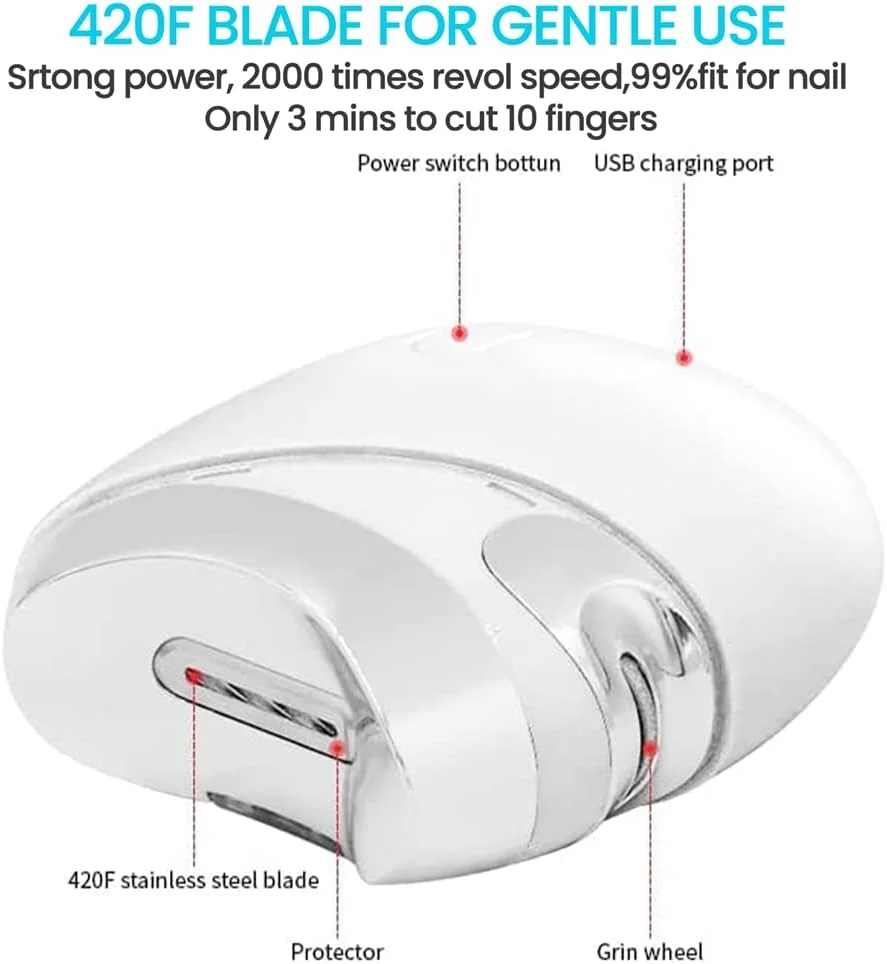 ناخن گیر برقی اتوماتیک، دستگاه برش و سوهان ناخن 2 در 1، دارای محفظه نگهداری خرده ناخن، تریمر ناخن ایمن قابل شارژ USB، قیچی ناخن برای نوزاد، کودکان، سالمندان و بزرگسالان (سفید)
