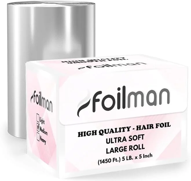 رول فویل آلومینیومی صاف بزرگ Foilman، فویل مو، فویل هایلایت و رنگ مو سالنی، 5 اینچ × 1450 فوت - رنگ نقره ای