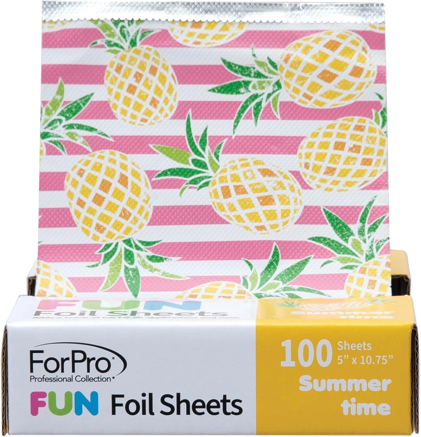 برگه‌های فویلی طرح‌دار ForPro FUN Summertime، فویل آلومینیومی برای رنگ کردن و هایلایت مو، مناسب برای مواد غذایی، دارای جعبه پخش‌کن پاپ‌آپ، 5 اینچ عرض × 10.75 اینچ طول، 100 عدد