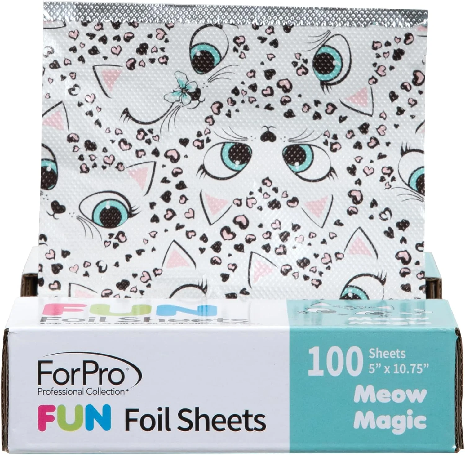 برگه‌های فویلی 5 اینچی ForPro Professional Collection FUN Meow Magic، فویل آلومینیومی، پخش کننده فویل پاپ آپ، فویل مو برای رنگ کردن و هایلایت، ایمن برای مواد غذایی، 5 اینچ عرض × 10.75 اینچ طول، 100 عدد