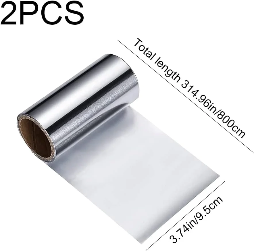 ZZQCHAAli فویل مو 2 رول فویل آلومینیومی مو فویل های نقره ای مو برای فر کردن، دکلره و رنگ کردن مو