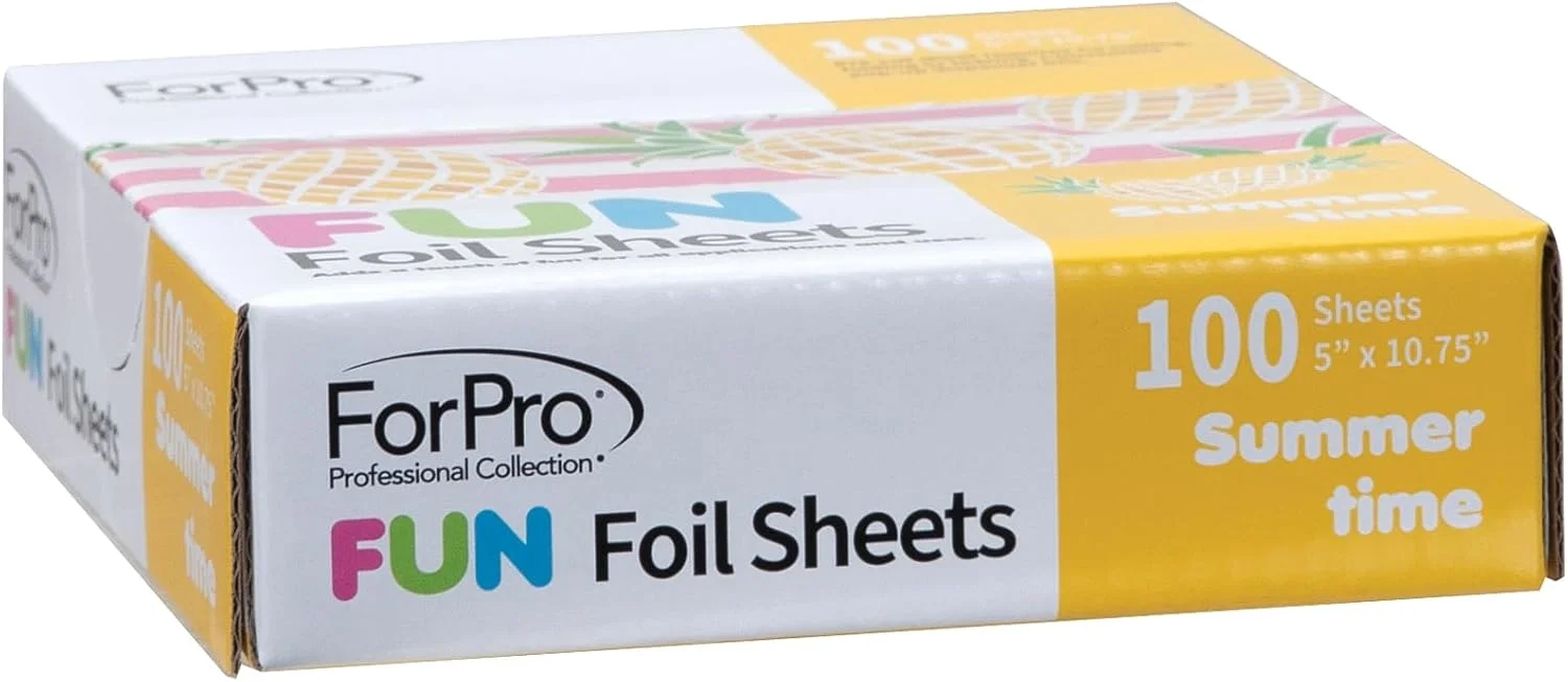 برگه‌های فویلی طرح‌دار ForPro FUN Summertime، فویل آلومینیومی برای رنگ کردن و هایلایت مو، مناسب برای مواد غذایی، دارای جعبه پخش‌کن پاپ‌آپ، 5 اینچ عرض × 10.75 اینچ طول، 100 عدد