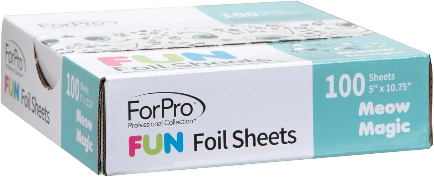 برگه‌های فویلی 5 اینچی ForPro Professional Collection FUN Meow Magic، فویل آلومینیومی، پخش کننده فویل پاپ آپ، فویل مو برای رنگ کردن و هایلایت، ایمن برای مواد غذایی، 5 اینچ عرض × 10.75 اینچ طول، 100 عدد