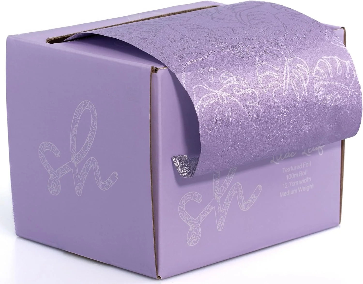 فویل مو فوق العاده پهن، فویل آرایشگری برای هایلایت و بالیاژ، رول فویل مو با عرض 12.7 سانتی متر با کاتر داخلی. فویل منقوش با طرح برگ یاسی