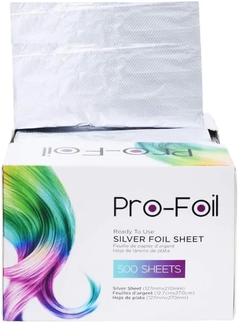 فویل های نقره ای پیش برش خورده و منقش YASHTECH Pro-Foil، با جعبه پخش کننده بازشو، برای رنگ و هایلایت مو - 500 عدد فویل های نقره ای پیش برش خورده و منقش YASHTECH Pro-Foil، با جعبه پخش کننده بازشو، برای رنگ و هایلایت مو - 500 عدد