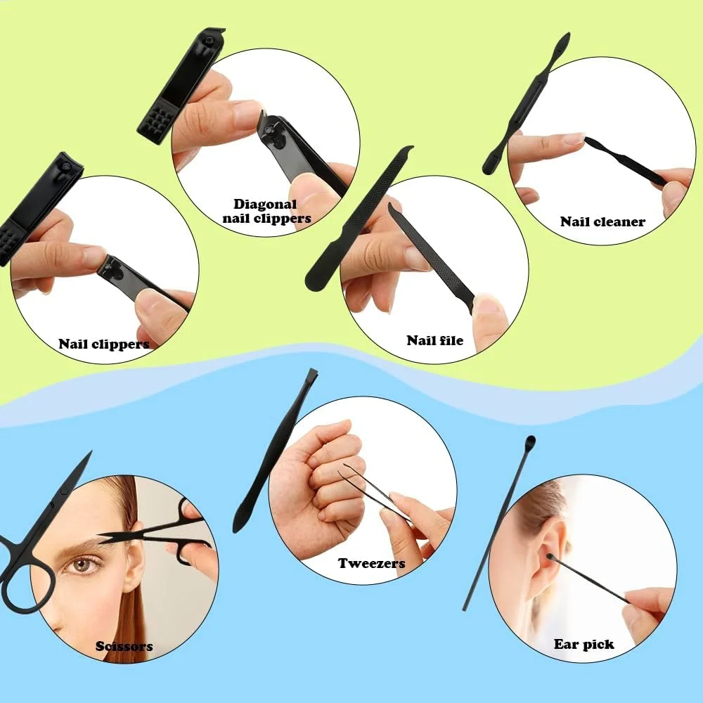 ست مانیکور ناخن گیر مردانه، ابزار پدیکور، ست مراقبت شخصی ناخن، ست مانیکور فلزی، ست پیرایش حرفه ای 8 در 1 (مشکی) ست مانیکور ناخن گیر مردانه، ابزار پدیکور، ست مراقبت شخصی ناخن، ست مانیکور فلزی، ست پیرایش حرفه ای 8 در 1 (مشکی)