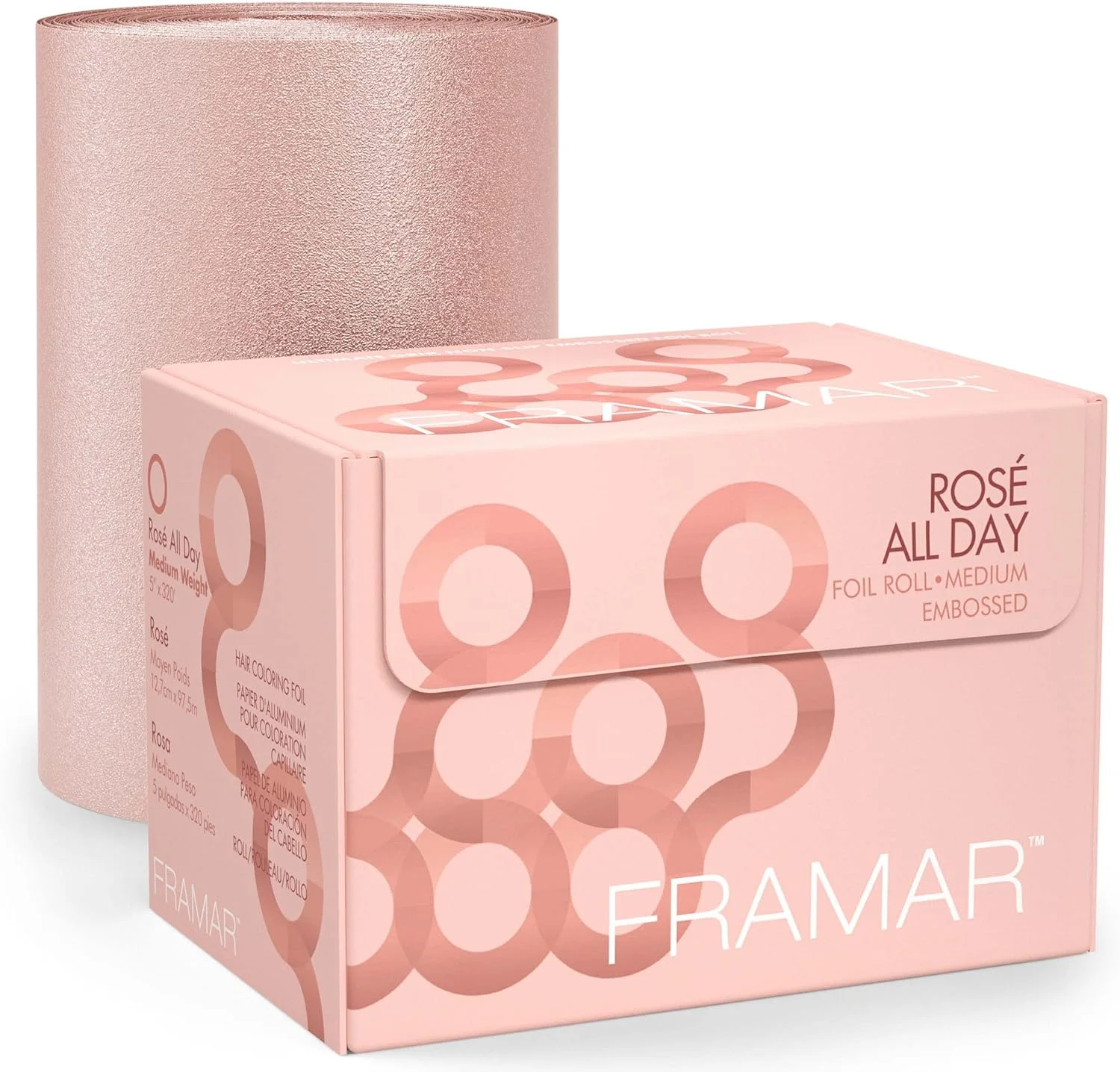 فویل آلومینیومی رولی منقوش Framar Rosé All Day، فویل های مو برای هایلایت - متوسط ​​97.5 متر