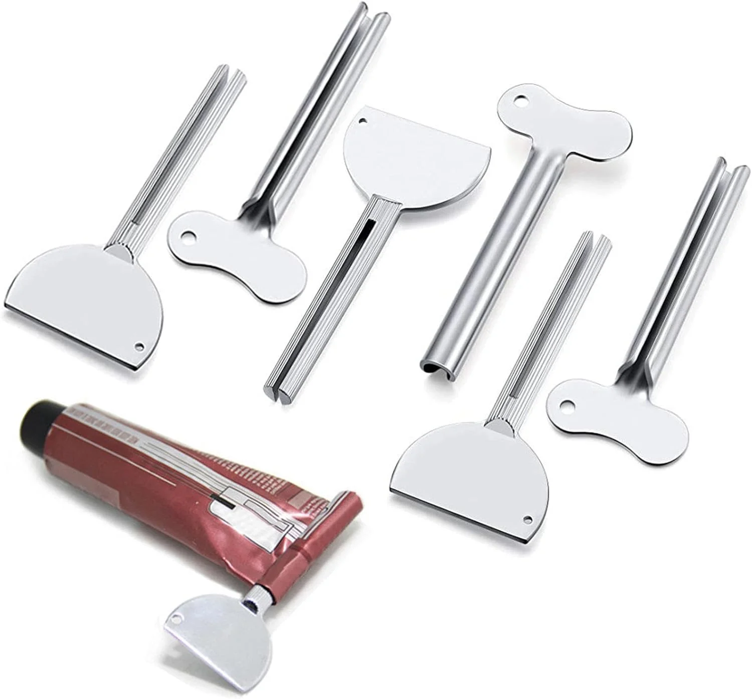 آبگیر تیوب خمیر دندان، ست 6 عددی غلتک تیوب خمیر دندان قابل استفاده مجدد، کلید پخش کننده خمیر دندان، ابزار رنگ مو