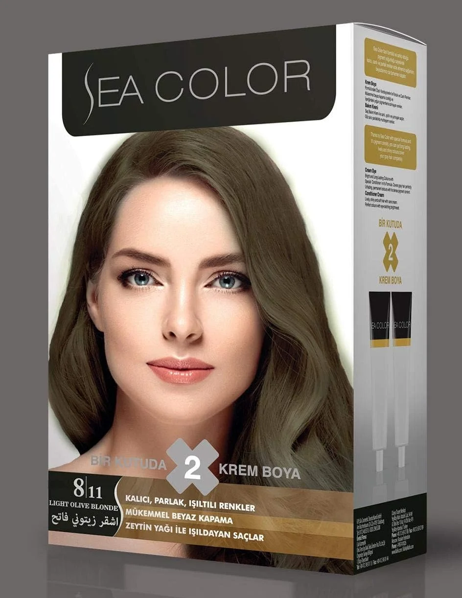 ست رنگ موی دائمی Sea Color (2 تیوپ در یک جعبه) - بلوند زیتونی روشن 8.11