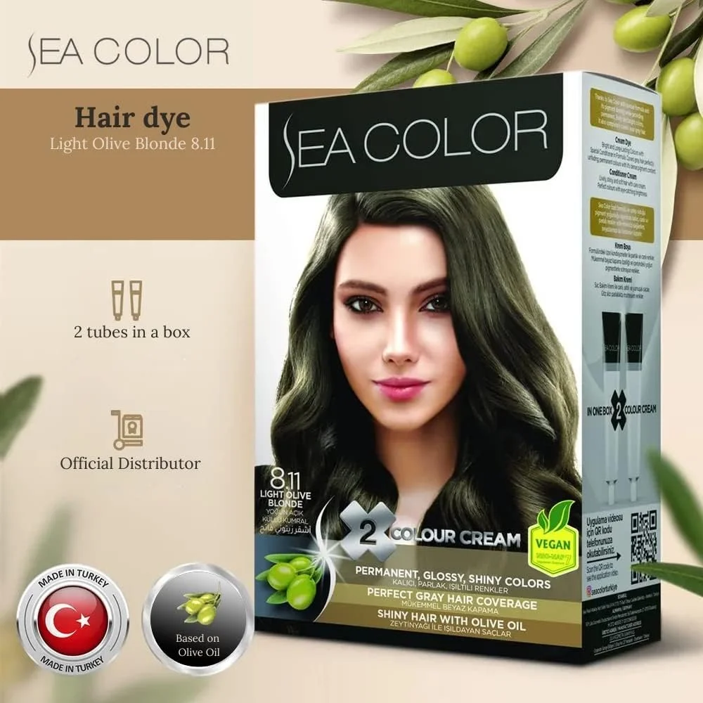 ست رنگ موی دائمی Sea Color (2 تیوپ در یک جعبه) - بلوند زیتونی روشن 8.11