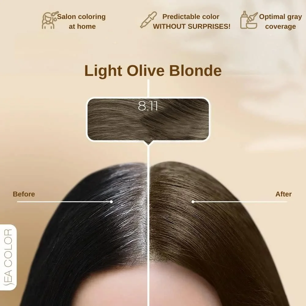ست رنگ موی دائمی Sea Color (2 تیوپ در یک جعبه) - بلوند زیتونی روشن 8.11