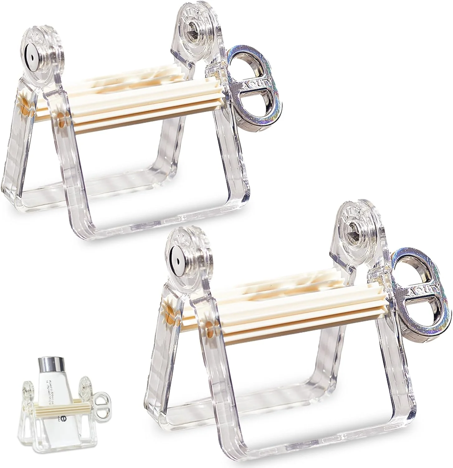 غلطک فشار دهنده تیوب پلاستیکی 2 عددی - فشار دهنده بادوام تیوب برای رنگ، خمیر دندان، رنگ مو - ایده آل برای هنرمندان، سالن ها و کارهای DIY (سفید - 2 عدد)