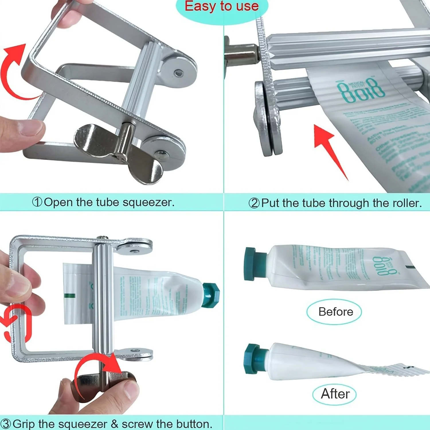 فشار دهنده خمیر دندان، فشار دهنده تیوپ، فشار دهنده تیوپ برای همه تیوپ ها، استیل ضد زنگ، فشار دهنده، خمیر دندان، آرایشگر، رنگ مو، کرم دست، ابزار اکسترودر لاک، غلتک تیوپ فلزی، رنگ مو