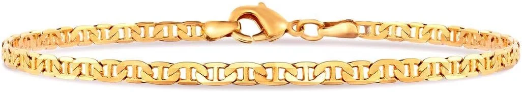 پابند طلایی بارزل زنانه، پابند زنجیری مارینر تخت با روکش طلای 18 عیار - ساخت برزیل