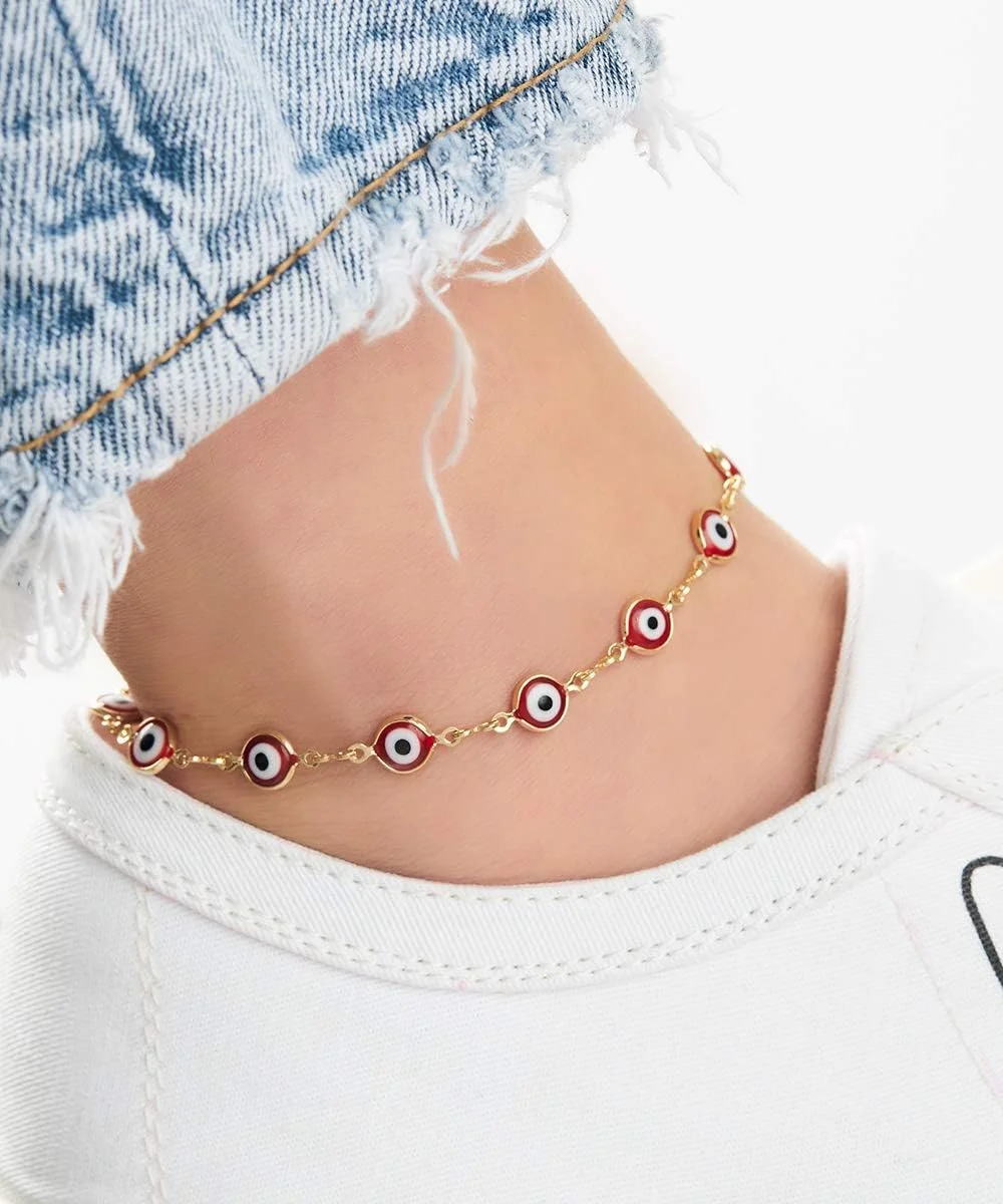 دستبند زنجیری پا طرح چشم نظر بارزل با روکش طلای 18 عیار - ساخت برزیل دستبند زنجیری پا طرح چشم نظر بارزل با روکش طلای 18 عیار - ساخت برزیل