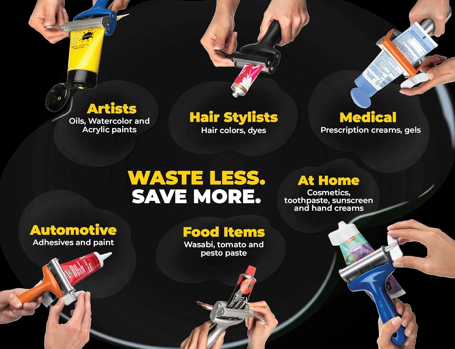 ابزار فشاری لوله Big Squeeze - هدر رفت کمتر، صرفه جویی بیشتر - ابزار فشاری لوله فلزی با کیفیت حرفه ای، ایده آل برای هنرمندان و آرایشگران - مناسب برای رنگ، رنگ مو، کرم های دارویی، لوازم آرایشی - مشکی ابزار فشاری لوله Big Squeeze - هدر رفت کمتر، صرفه جویی بیشتر - ابزار فشاری لوله فلزی با کیفیت حرفه ای، ایده آل برای هنرمندان و آرایشگران - مناسب برای رنگ، رنگ مو، کرم های دارویی، لوازم آرایشی - مشکی