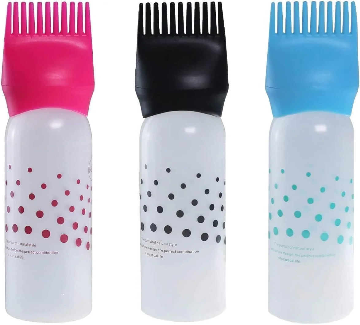 ECVV 3 عدد بطری رنگ مو 6 اونسی، بطری های اپلیکاتور فشاری شانه دار برای رنگ کردن مو، رنگ روغن مو، مراقبت از مو، سفید کننده مو