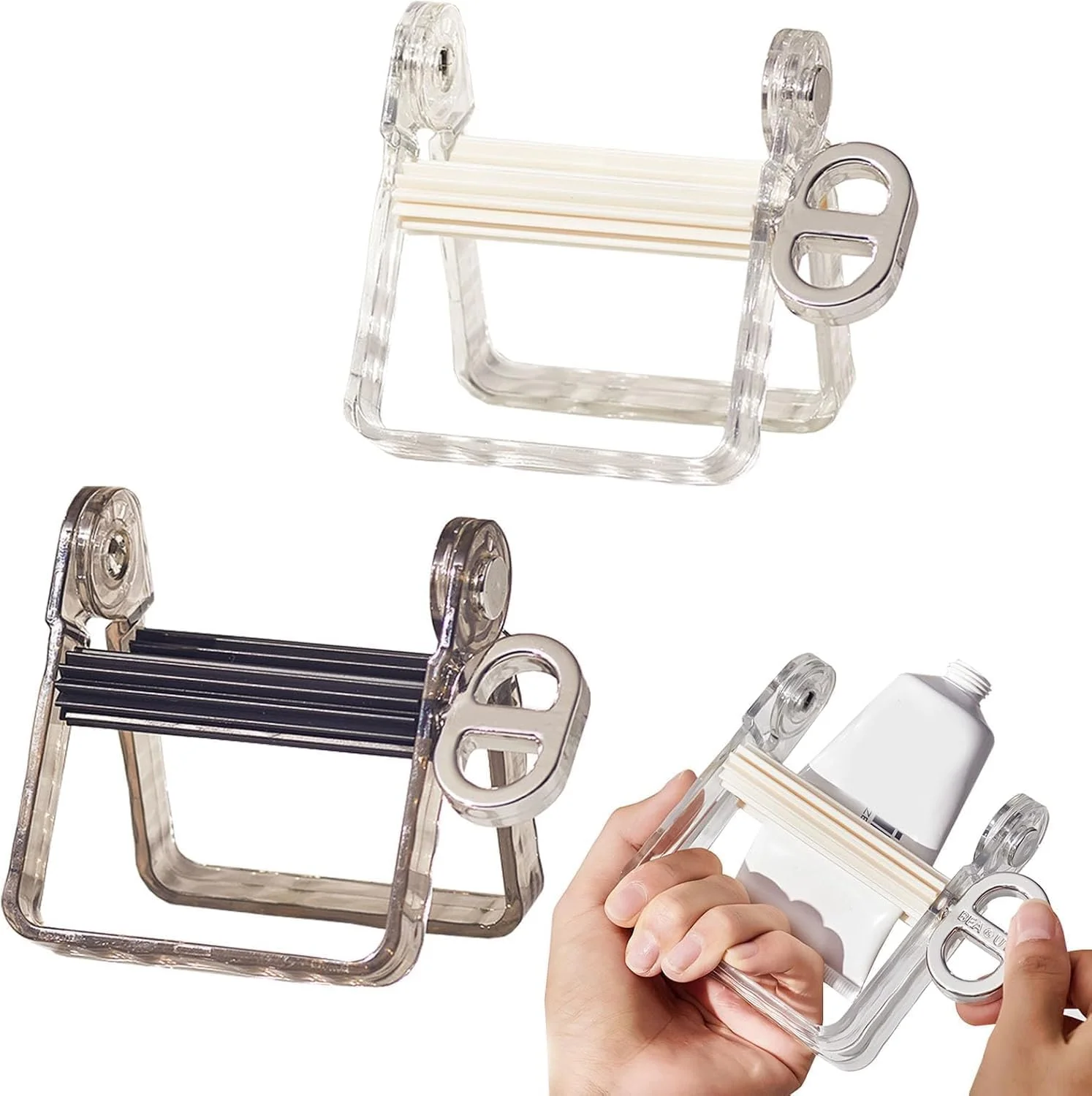 2 عدد فشار دهنده خمیر دندان، قاب پلاستیکی و ابزار فشار دهنده لوله فلزی پخش کننده خمیر دندان غلتکی چند منظوره برای هنرمند، آرایشگاه، نقاش، لوازم آرایشی، لوله رنگ، رنگ مو، کرم دست