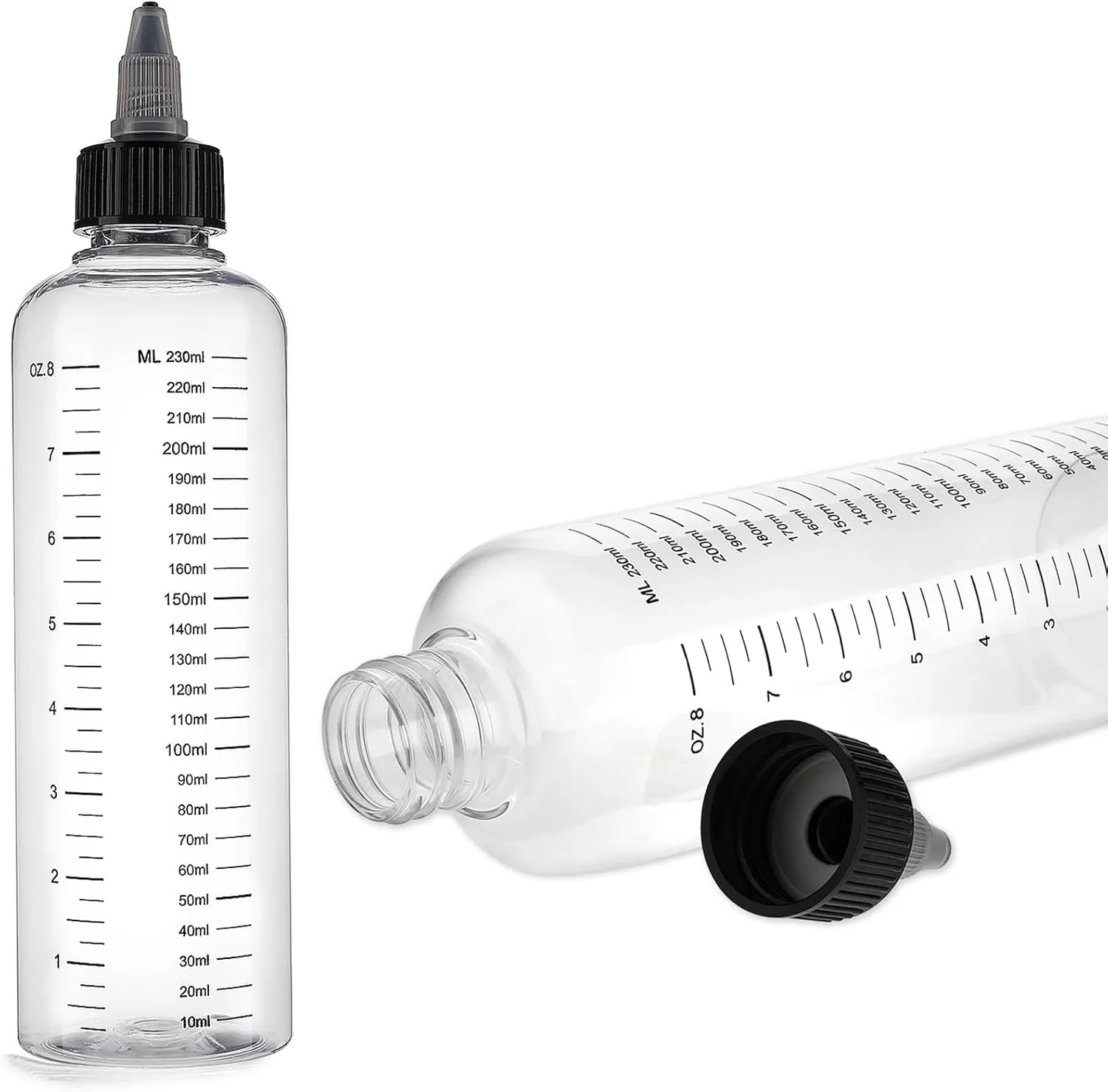 بطری رنگ مو 2 عددی 250 میلی لیتری، بطری های پلاستیکی فشاری با نوک چرخشی و مقیاس مدرج برای رنگ کردن مو، ترمیم ریشه و استفاده از روغن