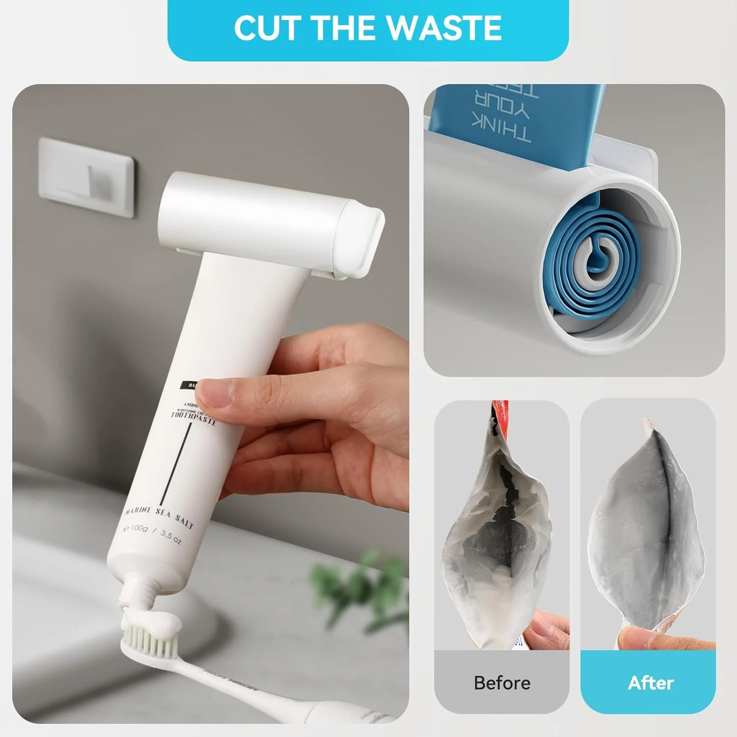 فشار دهنده خمیر دندان دیواری، 2 عدد پخش کننده رولی خمیر دندان آویز برای حمام، فشار دهنده و آبگیر لوله پلاستیکی خود چسب برای نقاشان هنرمند، برای لوازم آرایشی لوله ای، کچاپ و غیره (سفید)