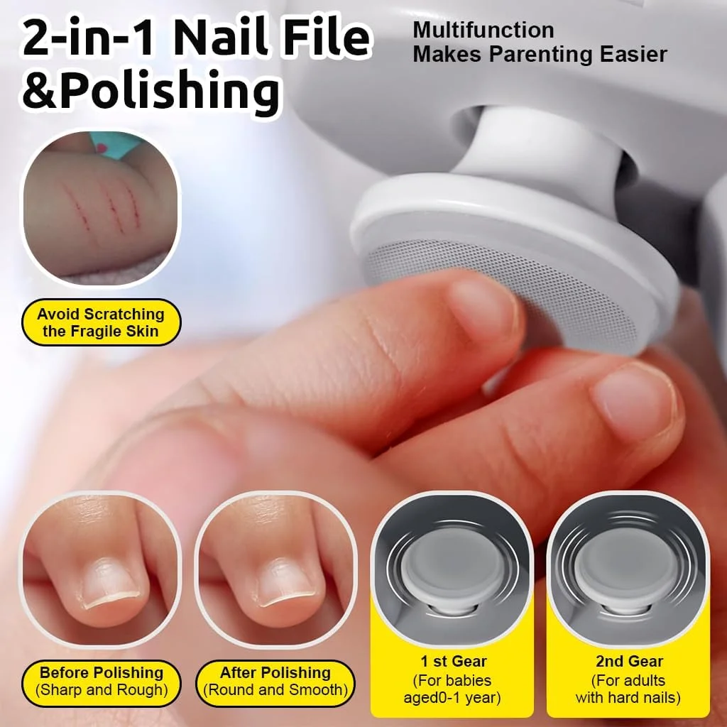 ناخن گیر برقی HANNEA با LED، سوهان ناخن برقی USB 2 در 1 با 2 سرعت، ماشین اصلاح برقی ضد پاشش با سطل گرد و غبار ناخن برای نوزاد و بزرگسال ناخن گیر برقی HANNEA با LED، سوهان ناخن برقی USB 2 در 1 با 2 سرعت، ماشین اصلاح برقی ضد پاشش با سطل گرد و غبار ناخن برای نوزاد و بزرگسال