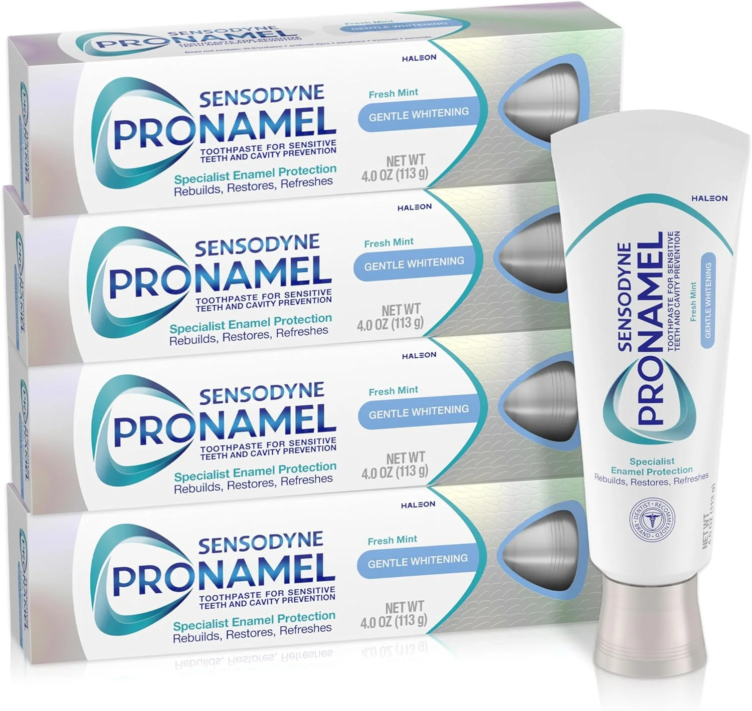 خمیر دندان سنسوداین پرونامل، سفید کننده ملایم دندان برای دندان های حساس، برای سخت و قوی کردن مینای دندان، انحصاری آمازون، نعناع تازه - 113 گرم (بسته 4 عددی)