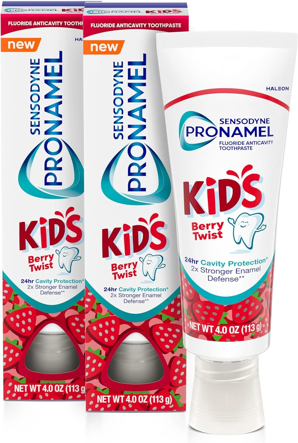 خمیر دندان کودک سنسوداین پرونامل، خمیر دندان ضد پوسیدگی فلوراید، محافظت از حفره و مینای دندان، برای سنین 2 سال به بالا، با طعم توت فرنگی، 113 گرم (بسته 2 عددی)