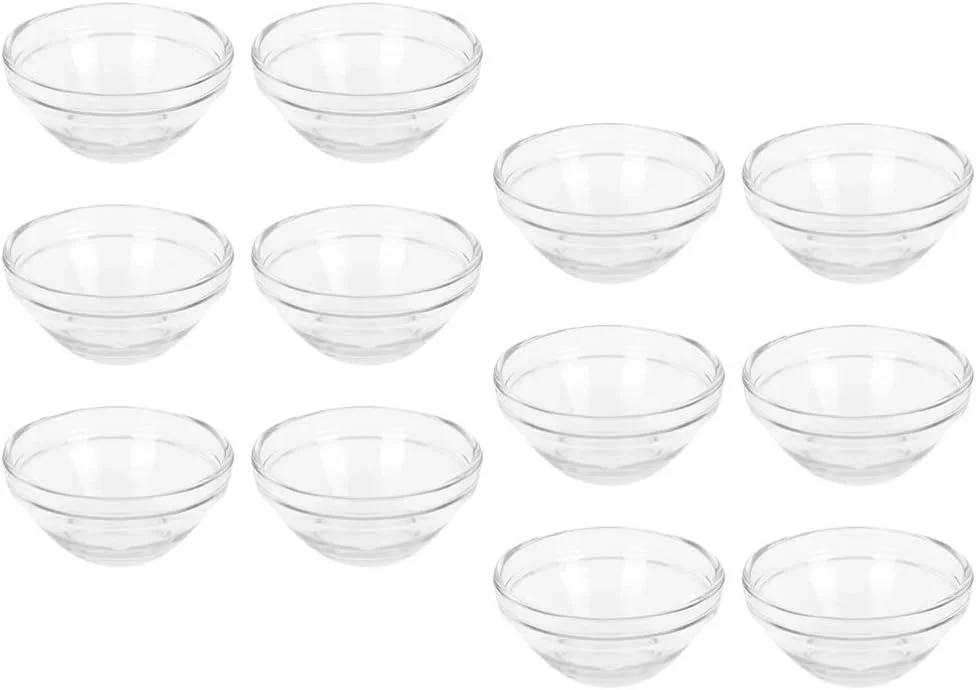 فر کالر تراریوم 12 عدد کاسه مخلوط کن شیشه ای شفاف کاسه مخلوط ماسک صورت روغن ضروری پالت رنگ نقاشی رامکینز برای سالن زیبایی خانگی ظرف شیشه ای 6 سانتی متری